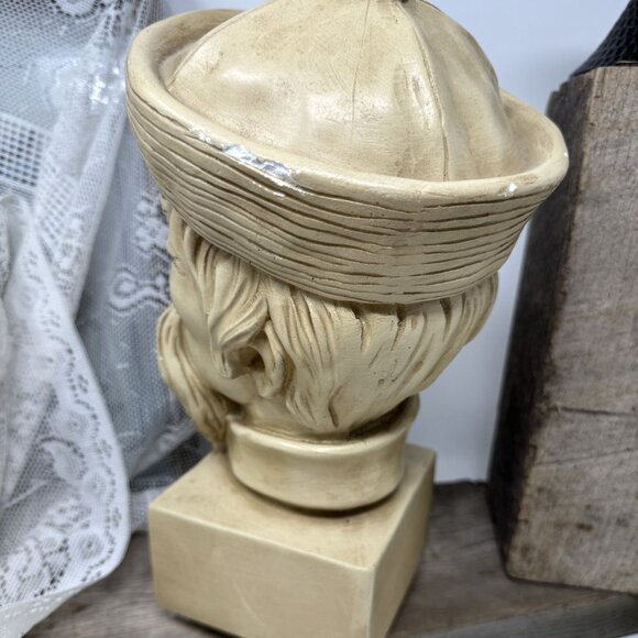 1960 Universal Statuary Corp Mid-Century Asia Man Chalkware Bust - Picture 8 of 9